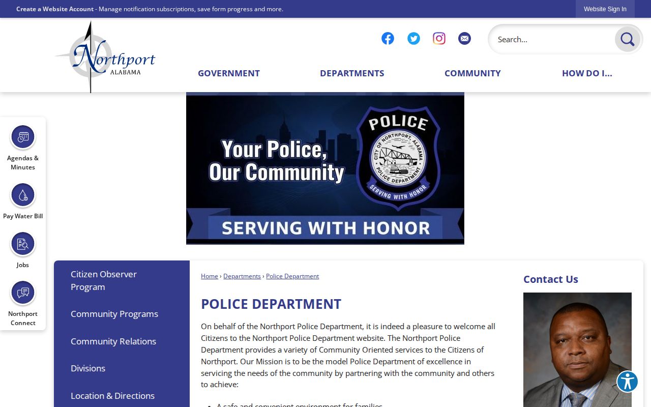 Northport Police Department official arrest records contact page