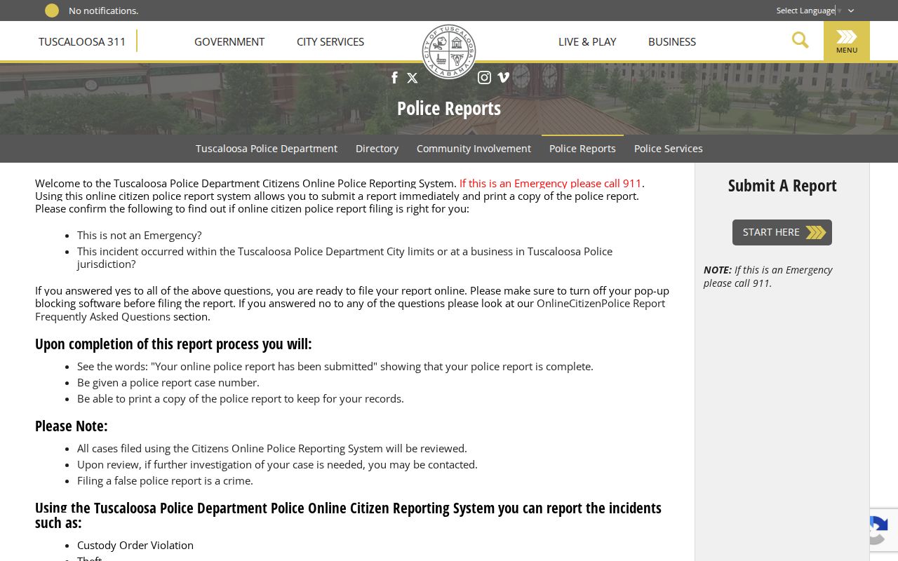 Tuscaloosa police arrest and incident report interface