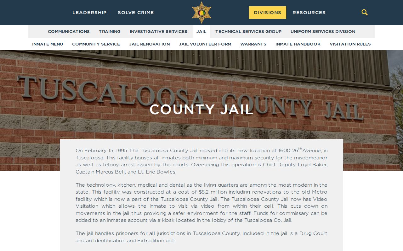Tuscaloosa County Jail booking route and countywide arrest records